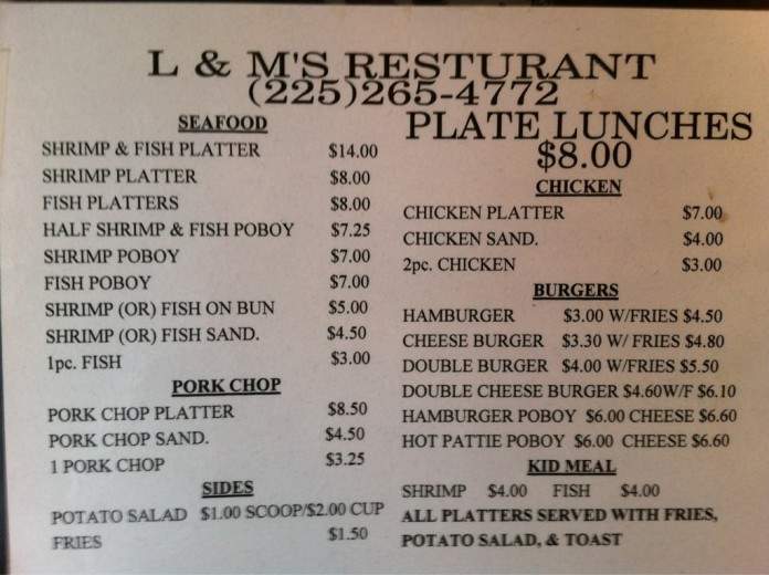 L & M Restaurant - Saint James, LA menu_pic