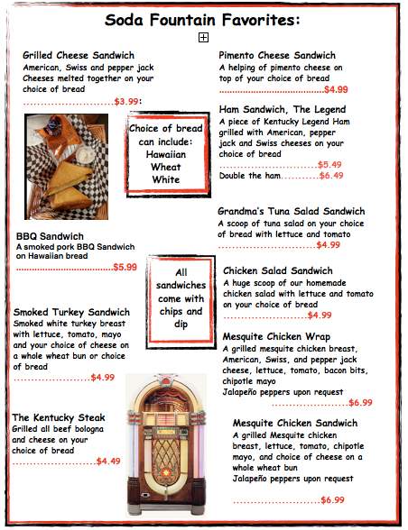 L & R Soda Bar - Elkton, KY menu_pic