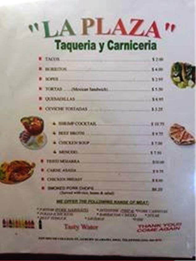 La Plaza Taqueria - Auburn, AL menu_pic