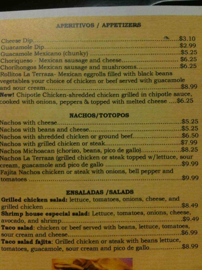 La Terraza Mexican Grill - Columbia, MO menu_pic