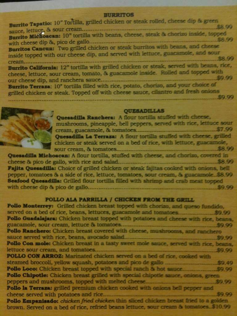 La Terraza Mexican Grill - Columbia, MO menu_pic