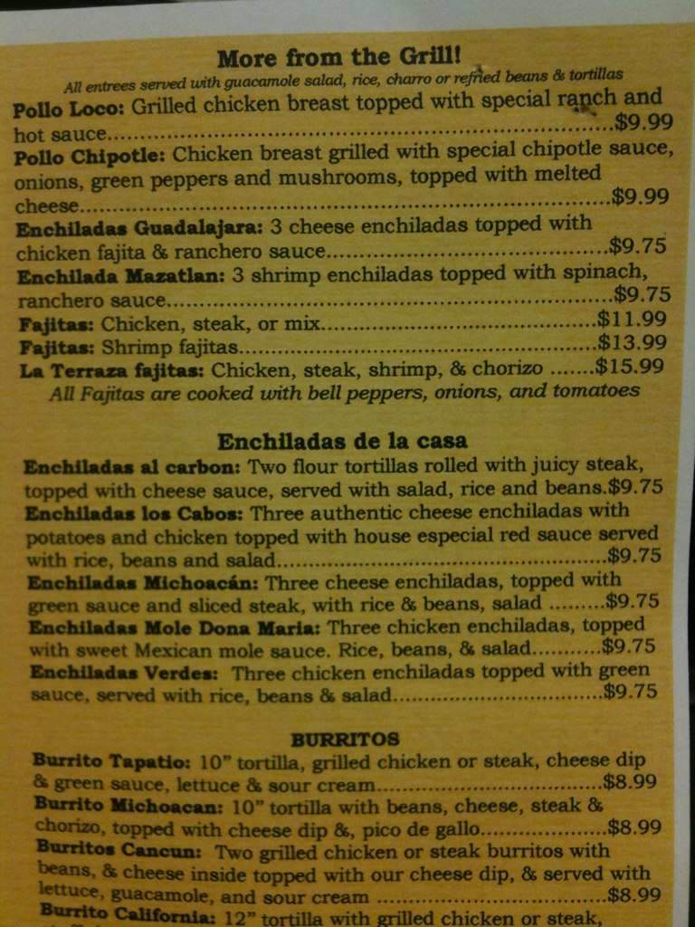 La Terraza Mexican Grill - Columbia, MO menu_pic
