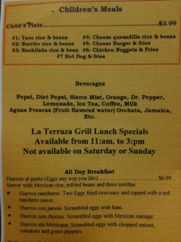 La Terraza Mexican Grill - Columbia, MO menu_pic