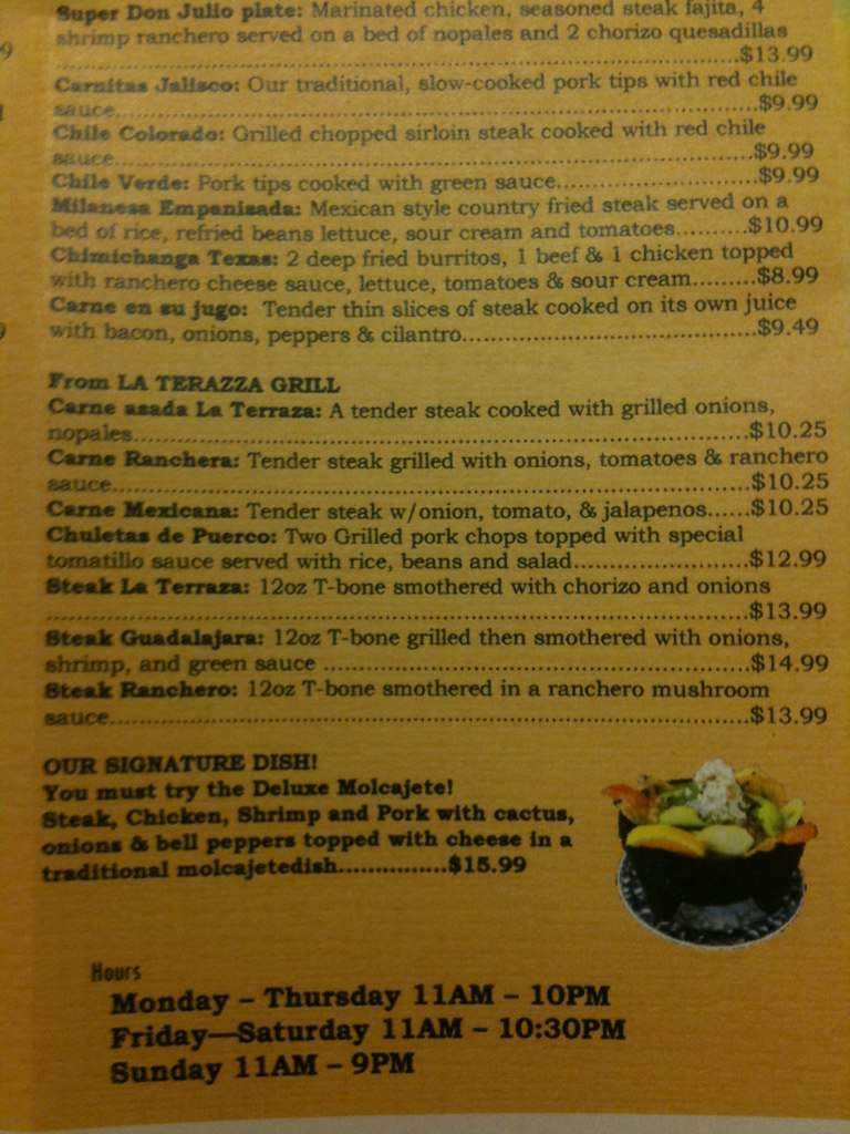 La Terraza Mexican Grill - Columbia, MO menu_pic
