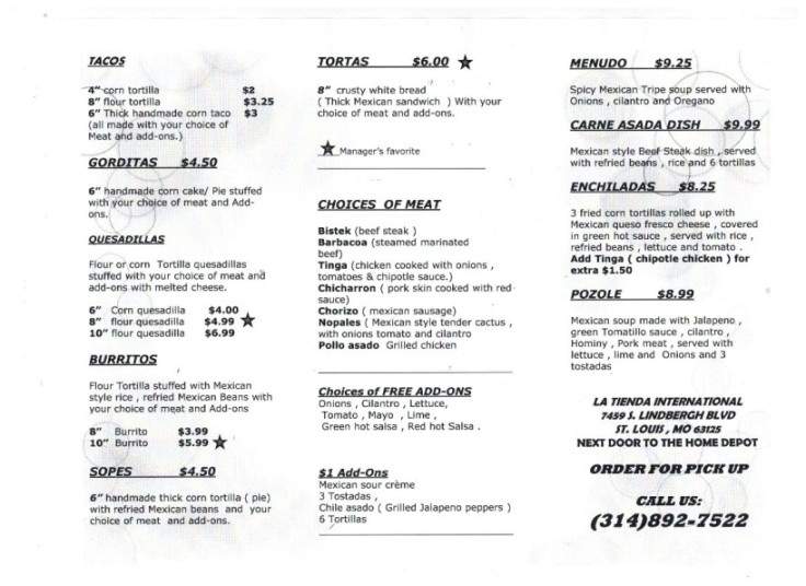 La Tienda International - Saint Louis, MO menu_pic