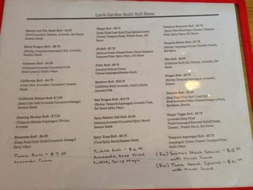 Lavie Garden Restaurant - Weatherford, OK menu_pic