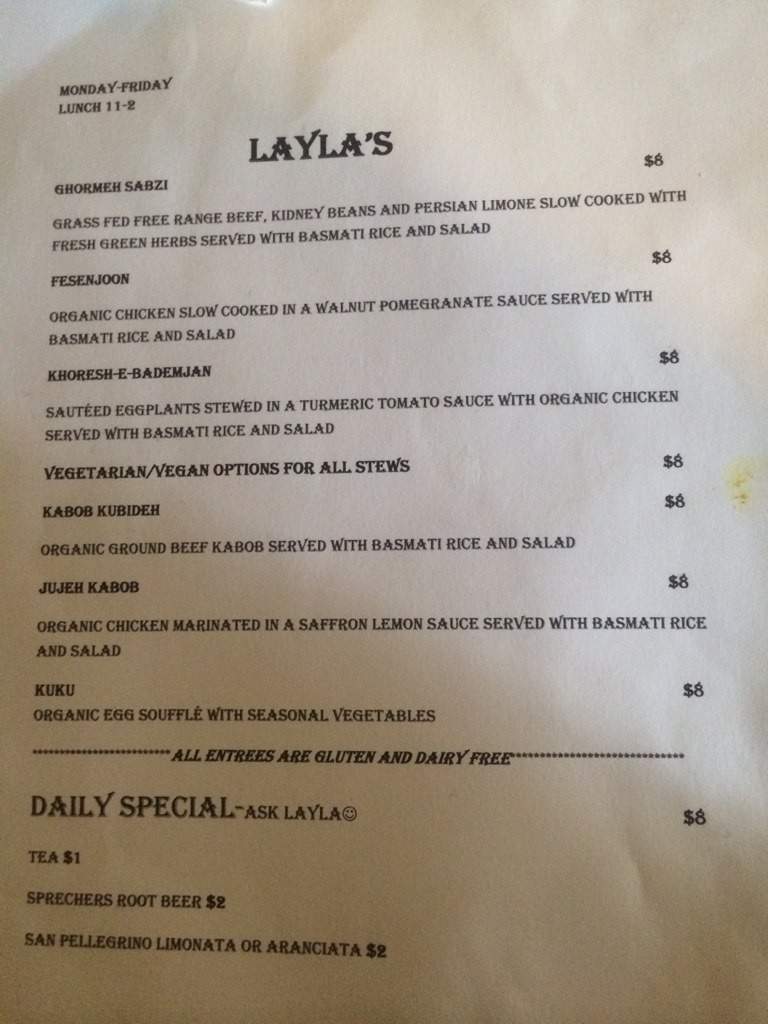 Layla's Persian Food - Madison, WI menu_pic