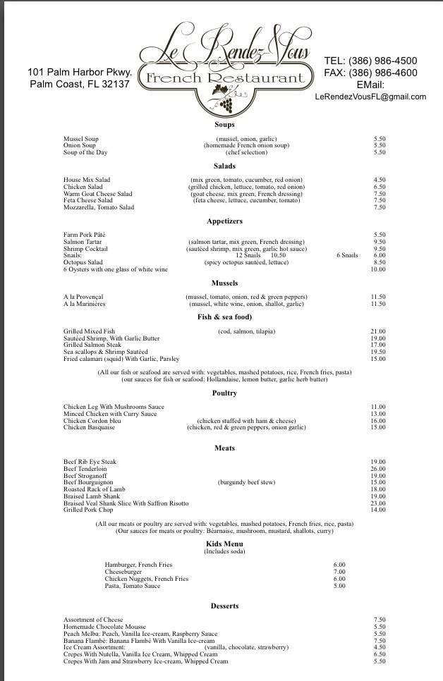 Le Rendez Vous - Palm Coast, FL menu_pic