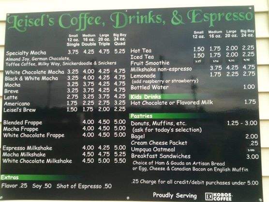 Leisel's Coffee, Drinks & Espresso - Tillamook, OR menu_pic