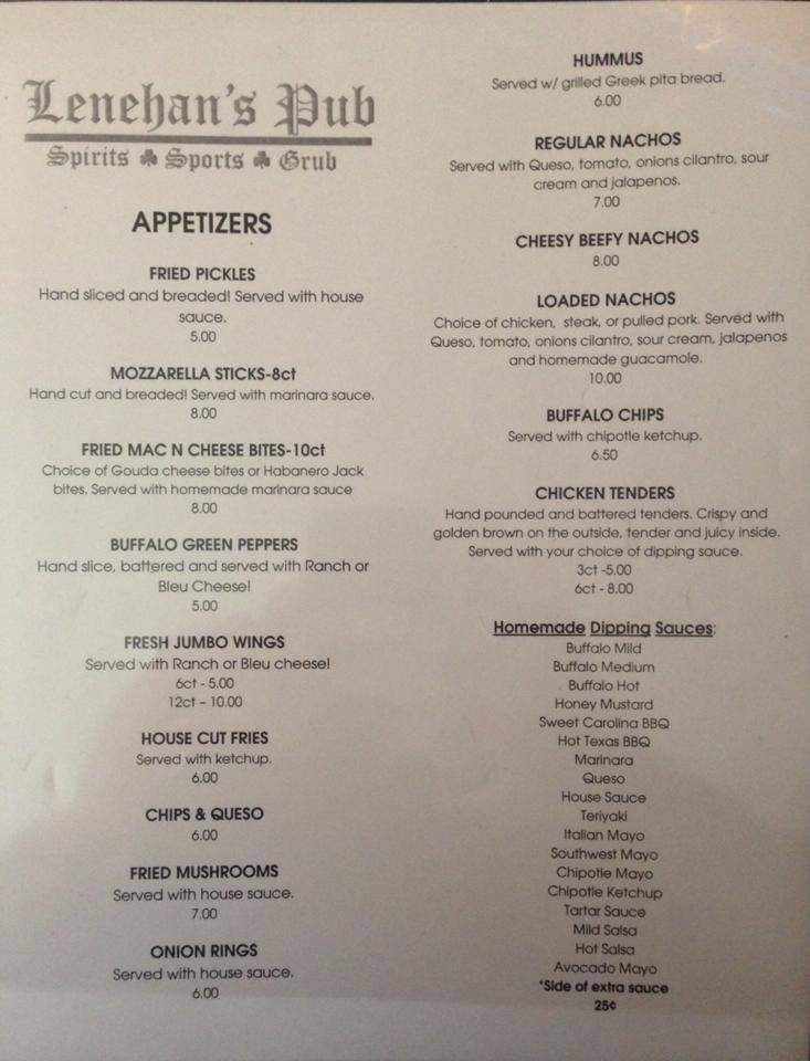 Lenehan's Pub - Lafayette, IN menu_pic