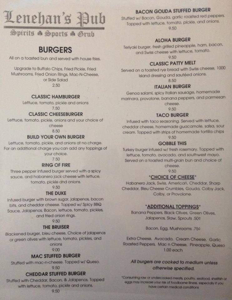 Lenehan's Pub - Lafayette, IN menu_pic