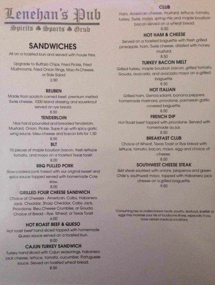 Lenehan's Pub - Lafayette, IN menu_pic