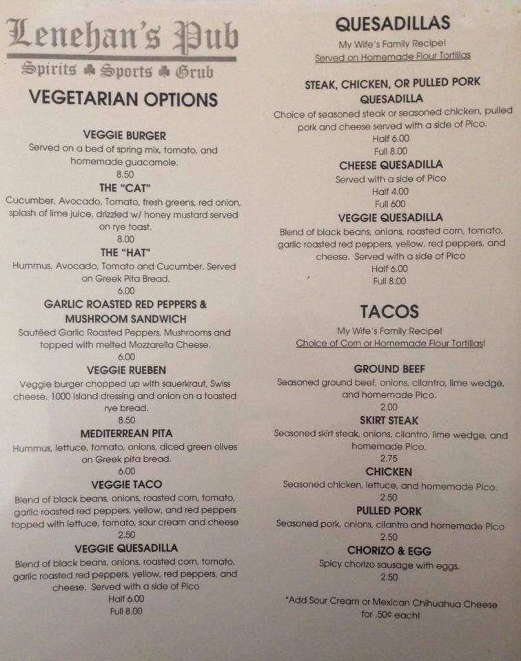 Lenehan's Pub - Lafayette, IN menu_pic
