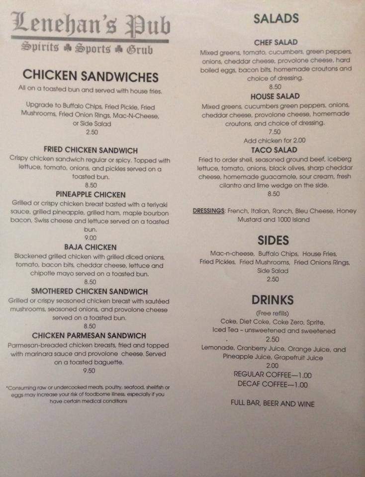 Lenehan's Pub - Lafayette, IN menu_pic