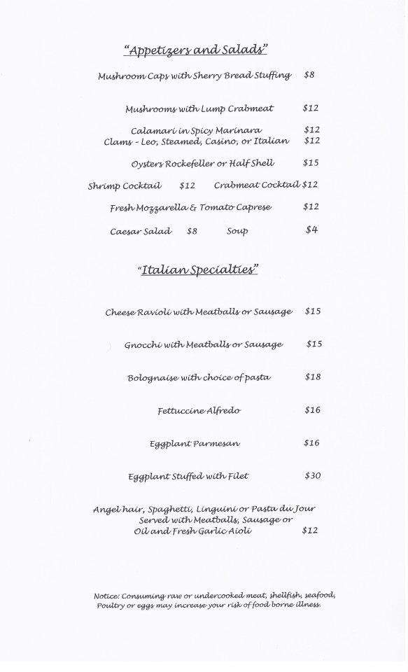 Leonard's Fine Dining - Hazleton, PA menu_pic