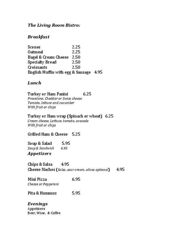 Living Room Bistro - Oregon City, OR menu_pic