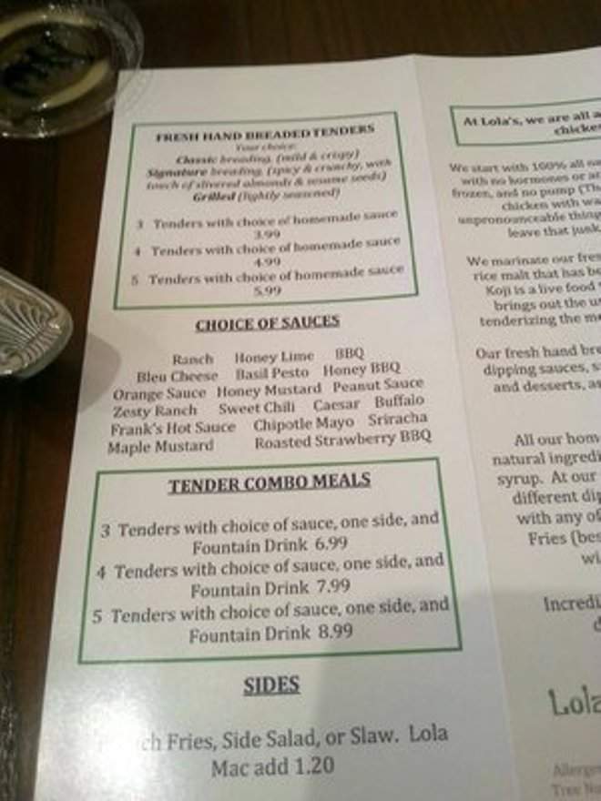 Lola's Chicken Shack - Alameda, CA menu_pic