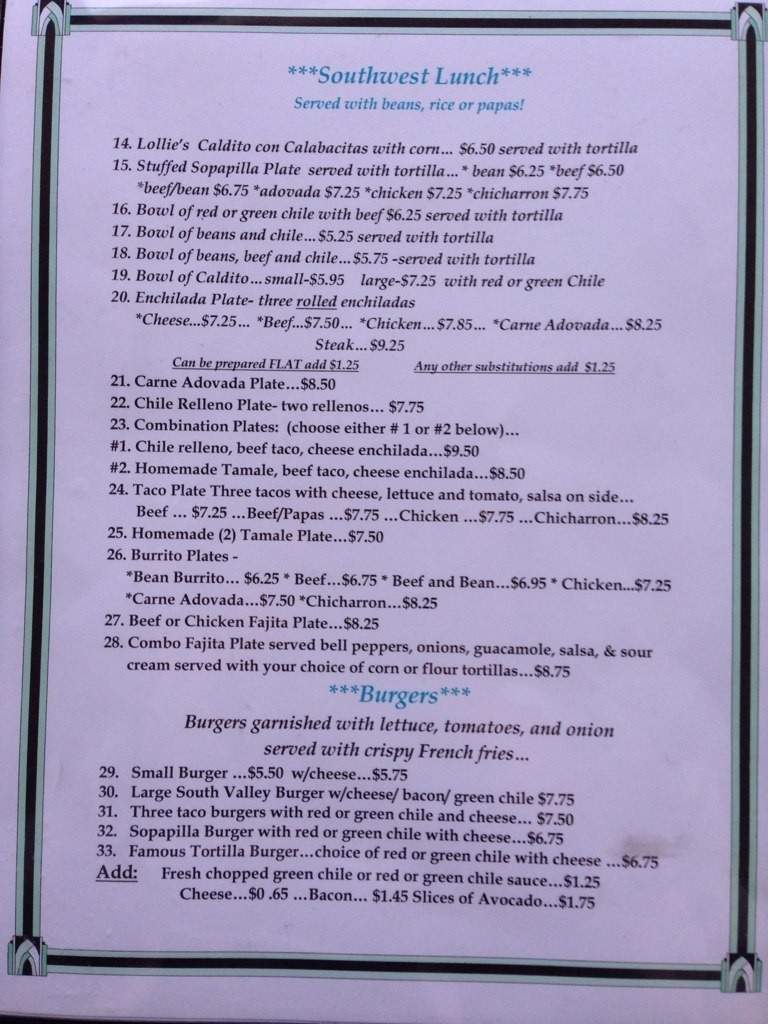 Lollies New Mexican Food - Albuquerque, NM menu_pic
