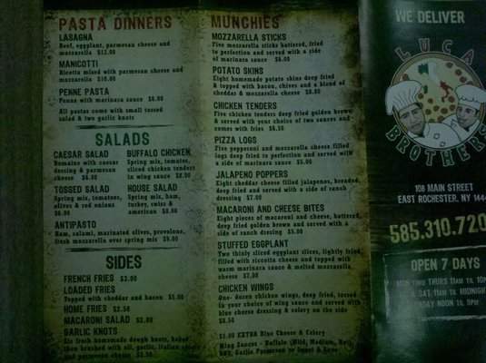 Luca Brothers Pizzeria - East Rochester, NY menu_pic
