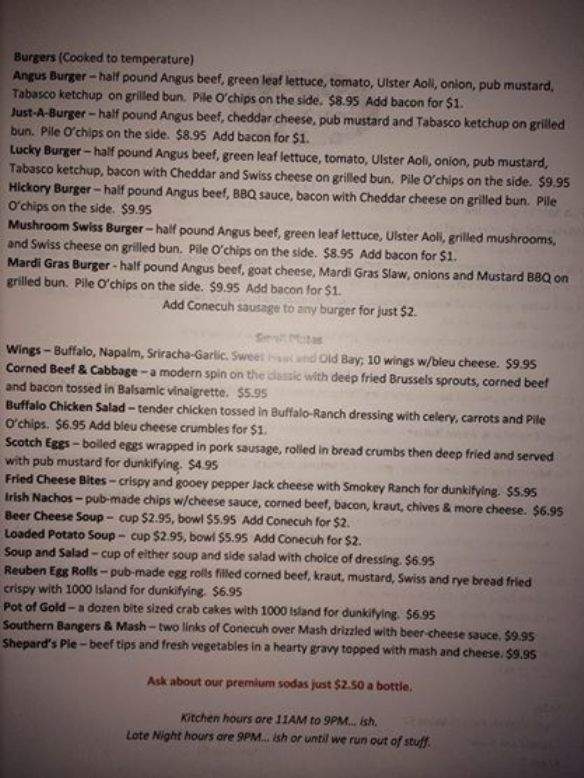 Lucky Irish Pub & Grub - Mobile, AL menu_pic