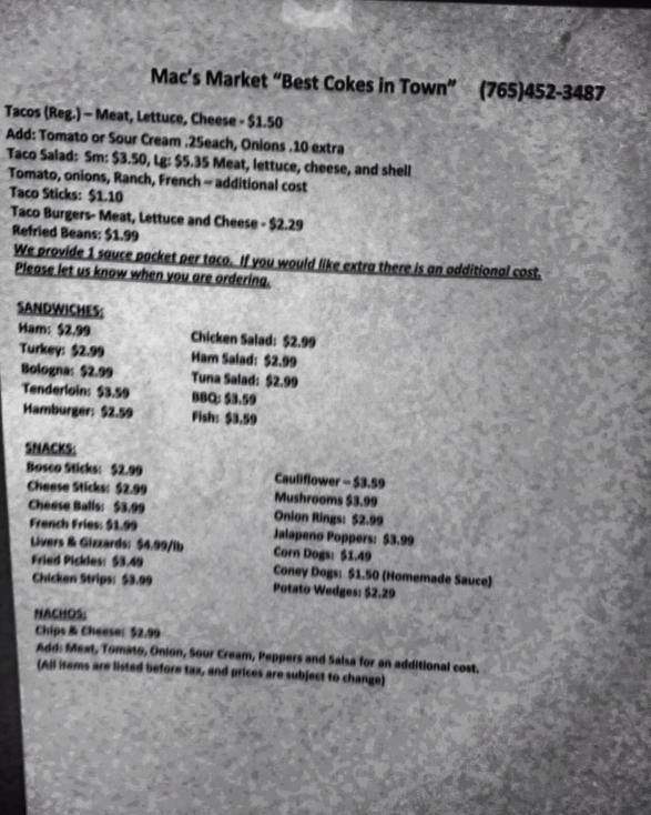 Mac's Market - Kokomo, IN menu_pic