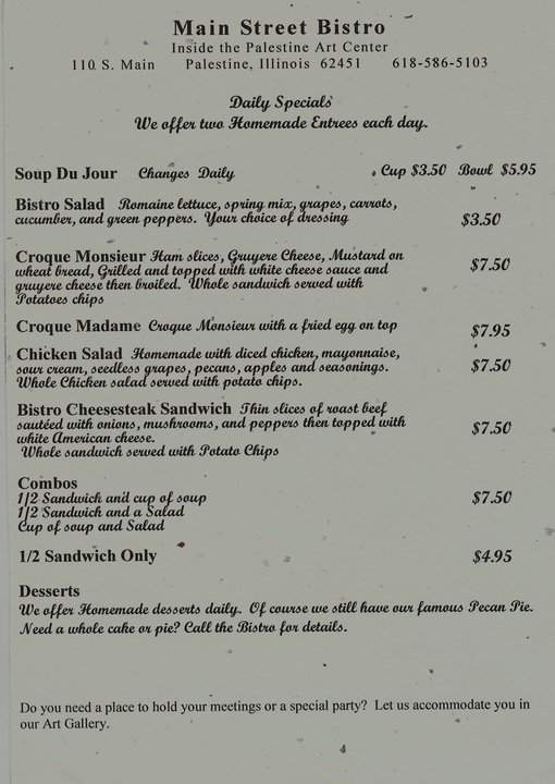Main Street Bistro - Palestine, IL menu_pic