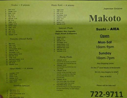 Makoto Sushi - Aiea, HI menu_pic