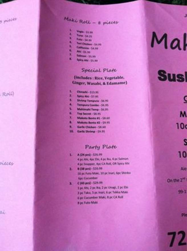 Makoto Sushi - Aiea, HI menu_pic