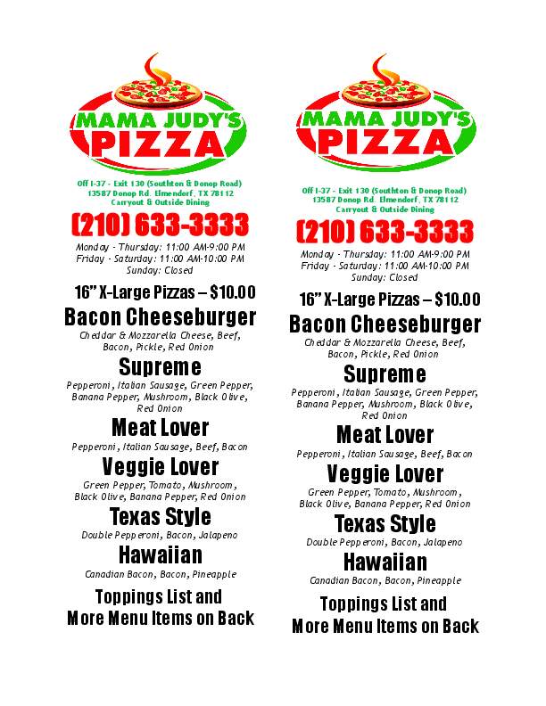 Mama Judy's Pizza - Elmendorf, TX menu_pic