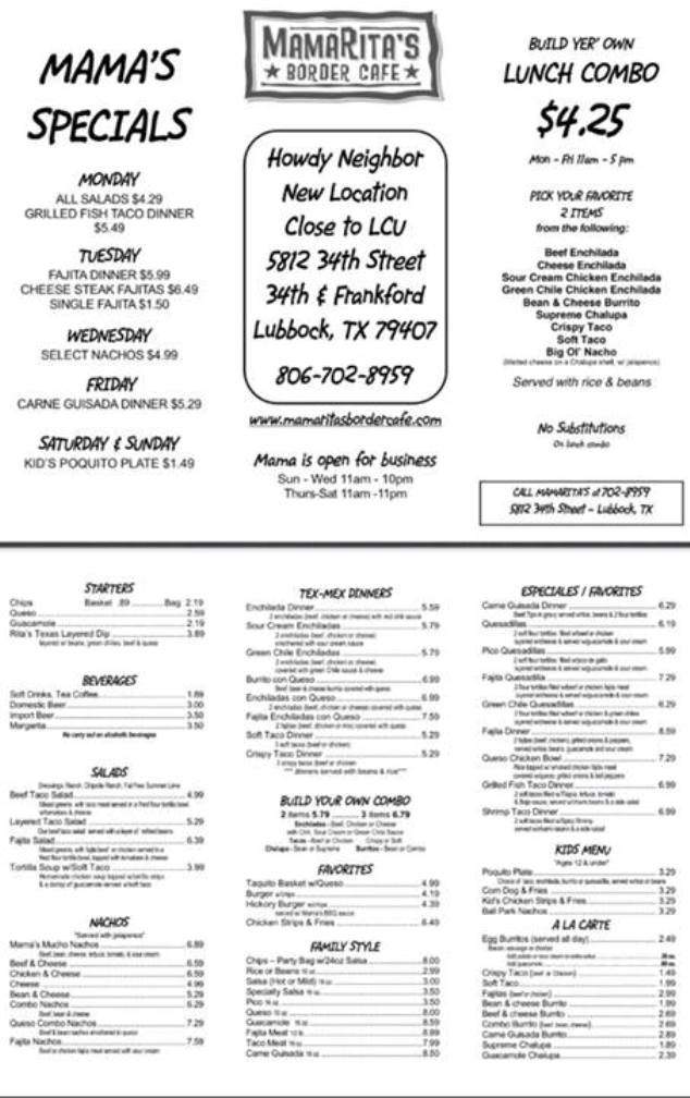 Mamaritas 2 - Lubbock, TX menu_pic