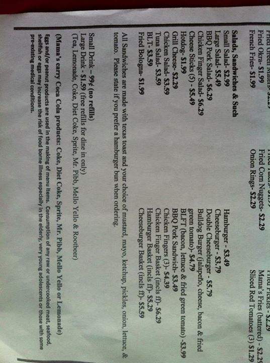 Mama's on the Square - Ashville, AL menu_pic