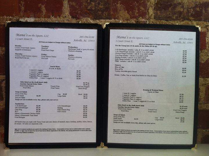 Mama's on the Square - Ashville, AL menu_pic