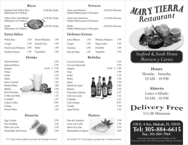 Mar y Tierra Restaurant - Hialeah, FL menu_pic