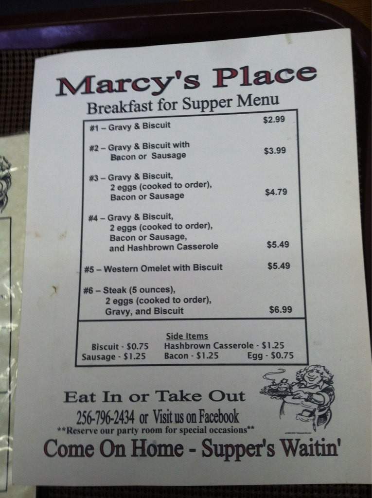Marcy's Place - Eva, AL menu_pic