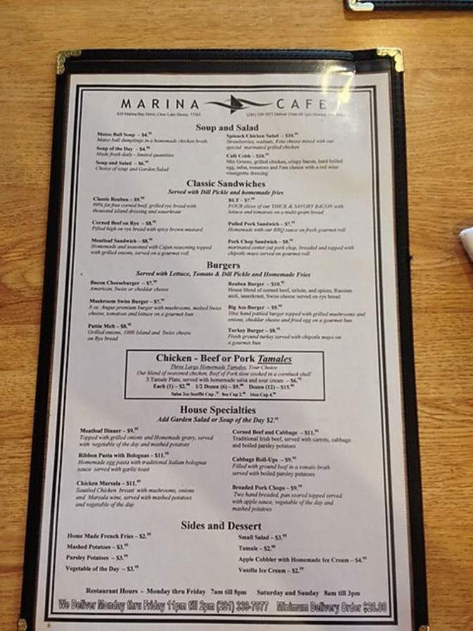 Marina Cafe - Clear Lake Shores, TX menu_pic