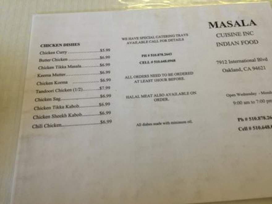 Masala Cuisine - Oakland, CA menu_pic