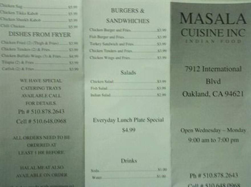 Masala Cuisine - Oakland, CA menu_pic