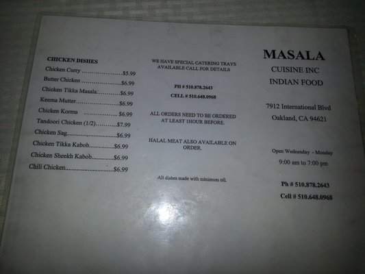 Masala Cuisine - Oakland, CA menu_pic
