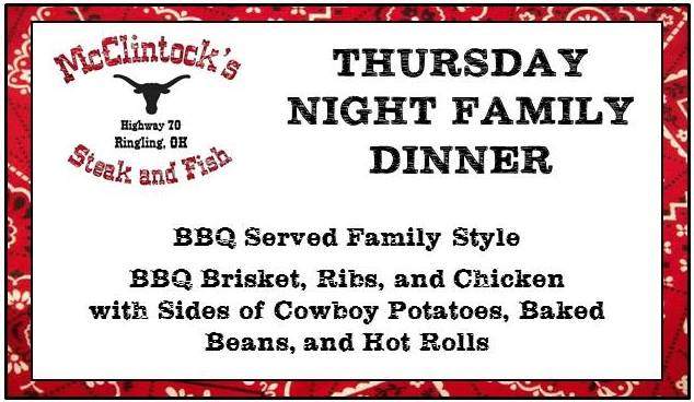 McClintock's Steak & Fish - Ringling, OK menu_pic