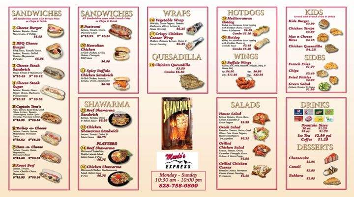 Meedo's II Express - Lenoir, NC menu_pic