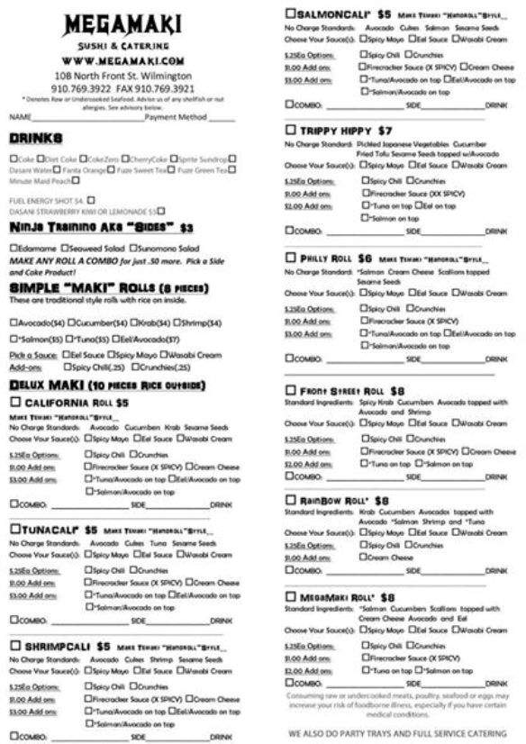 Mega Maki Sushi - Wilmington, NC menu_pic