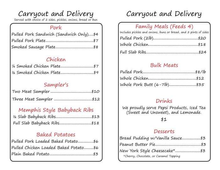 Memphis & Main BBQ - Boonville, IN menu_pic