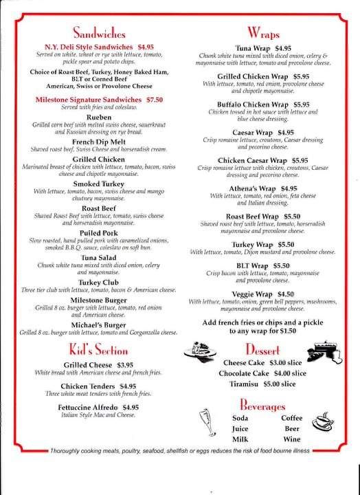 Milestone Restaurant - Bristol, CT menu_pic
