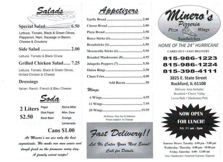 Minero's Pizzeria - Rockford, IL menu_pic