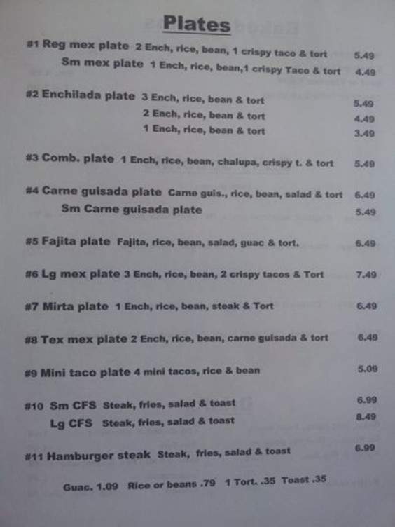 Mirta's Diner - Charlotte, TX menu_pic