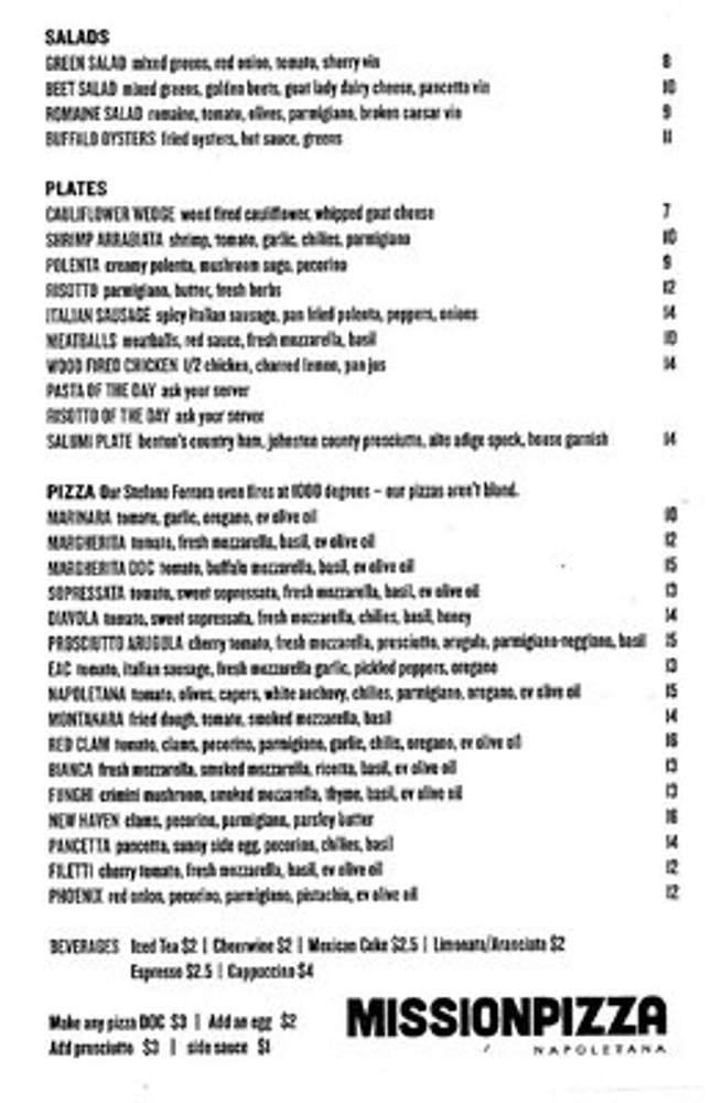 Mission Pizza Napoletana - Winston Salem, NC menu_pic