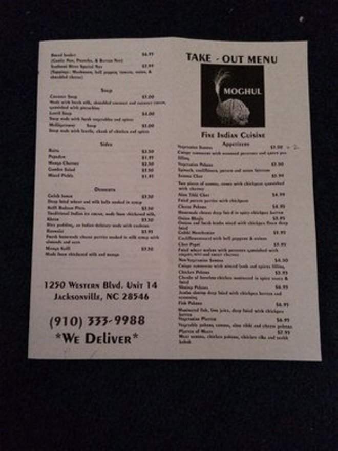 Moghul - Jacksonville, NC menu_pic