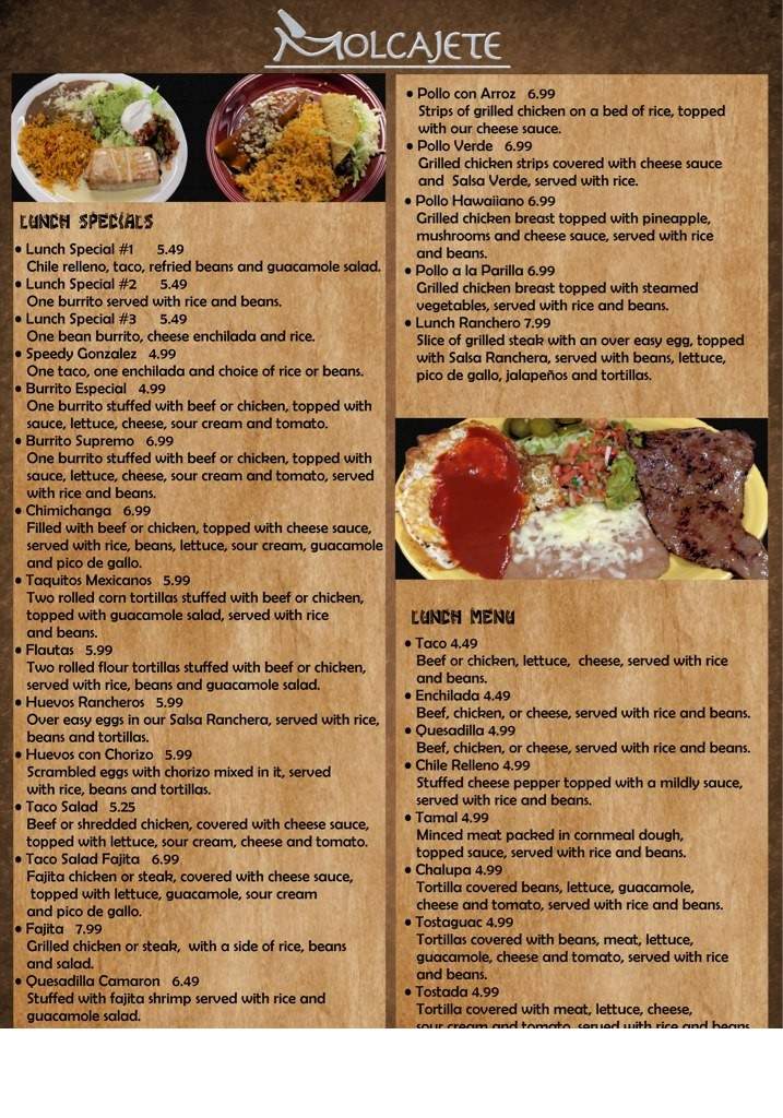 Molcajete Mexican Restaurant - Chattanooga, TN menu_pic