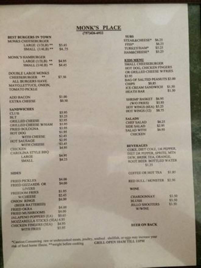 Monk's - Virginia Beach, VA menu_pic