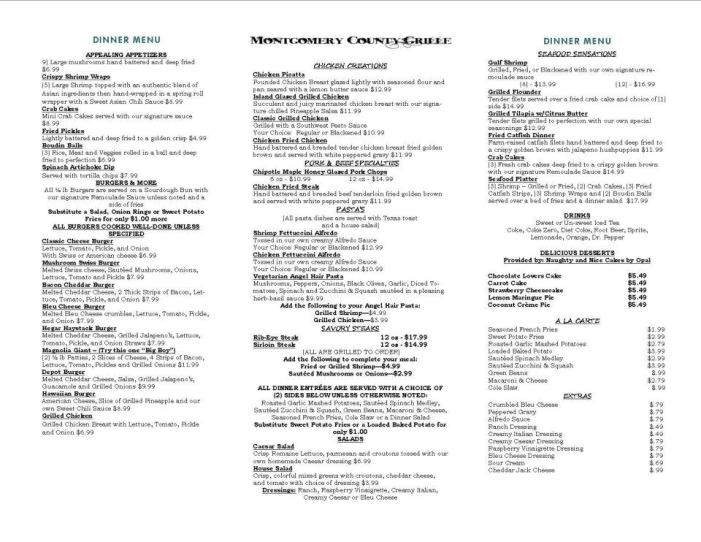 Montgomery County Grille - Magnolia, TX menu_pic